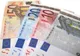 Banknoty 50, 20, 10 i 5 euro rozłożone wachlarzem