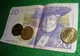 Dawny szwedzki banknot 20 koron z portretem Selmy Lagerlöf i kilka monet koronowych