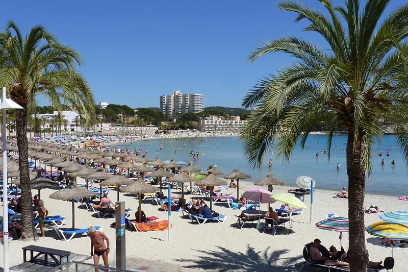 Plaża pełna parasoli