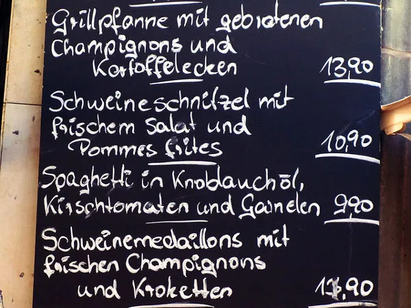 Przykładowe menu z Chemnitz (Saksonia)