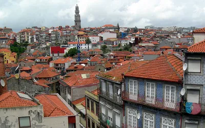 Widok na kolorowe kamienice Starego Miasta w Porto nad rzeką Douro