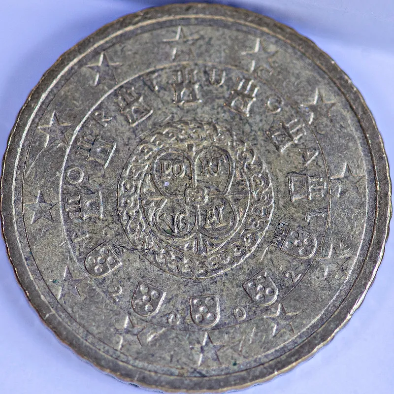 Portugalska moneta euro z wizerunkiem pieczęci królewskiej z 1142 roku