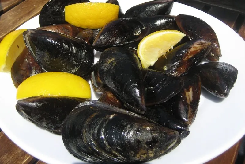 Midye dolma – mule faszerowane ryżem, podane z cytryną
